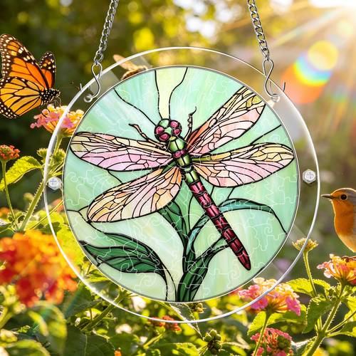 7 4 inch acrylic garden sunlight catcher puzzle 83pcs irregular colored dragonfly window ornament for garden home church courtyard hanging decor summer gift