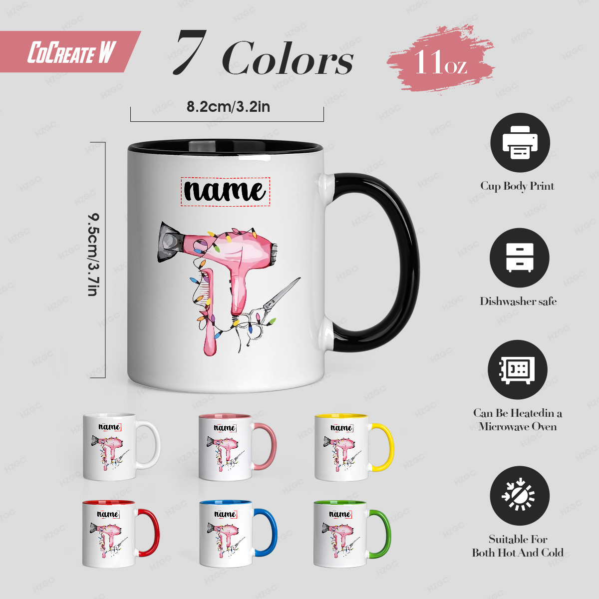 1pc 11oz custom name ceramic hairdressing tool string lights coffee mug personalized gift for hair stylists adults   cup with hair dryer comb scissors print dishwasher safe ideal 2