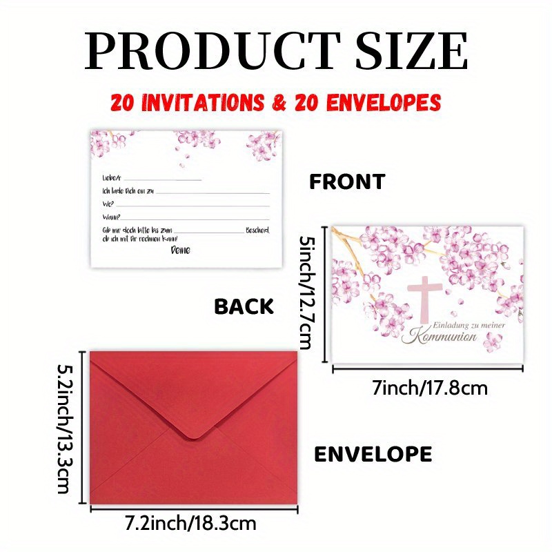 Image of 20 Cards And 20 Envelopes, Floral Party Invitations - Milestone Birthday Party Invitation Cards, Congrats Invites Friend Reunion Graduate Celebrations & Decoration