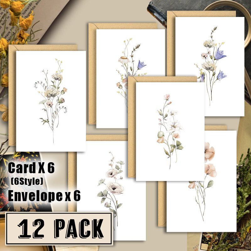 

12pcs Elegant Floral Blank Greeting Cards With Envelopes, Assorted Designs, , Floor Mount, With No Power Required For