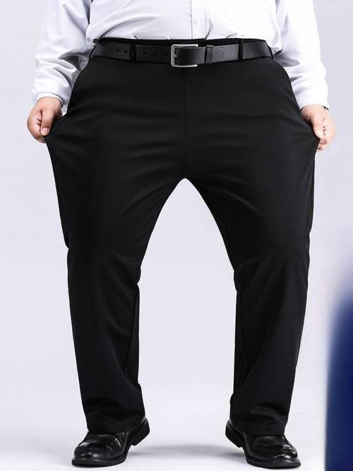 mens classic wide leg tapered leg dress pants extra wide leg opening wrinkle resistant high stretch business formal pants with belt loop solid black colors ideal for tall men loose fit suits machine washable suitable for solid color with belt loop button closure suitable for business semi formal wear pants plus size