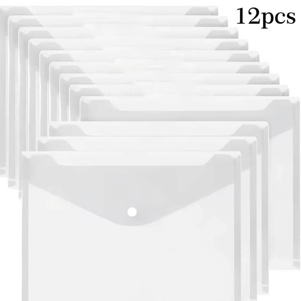 TEMU 12 Pack Heavy Duty Transparent Snap Folders – Plastic Envelopes For Documents, Office Supplies, School And Travel