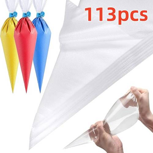 113pcs food grade thickened piping bags with dots reusable pe material easy to clean and tear resistant multiple sizes suitable for cake cookie and dessert making cake decorating baking essential kitchen supplies