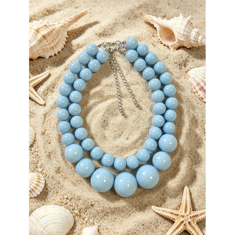 2pc Bohemian Acrylic Round Geometric Necklace Set, Summer