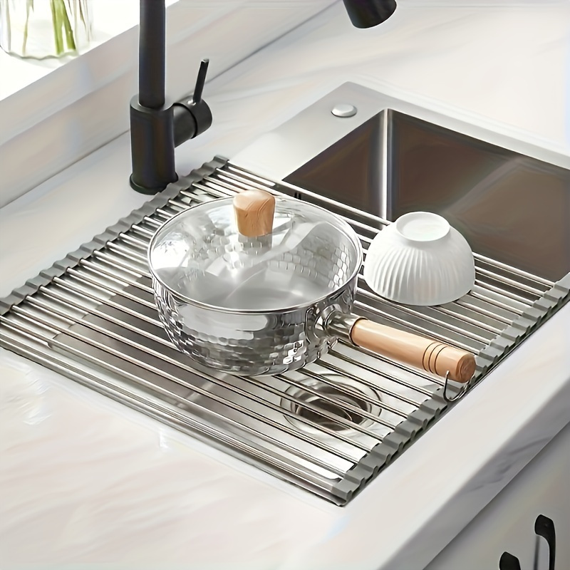 1pc roll up dish drying rack space saving multifunctional sink design portable roll up rust proof easy to clean kitchen sink organizer modern kitchen accessory durable kitchen supplies 1 4pcs storage rack