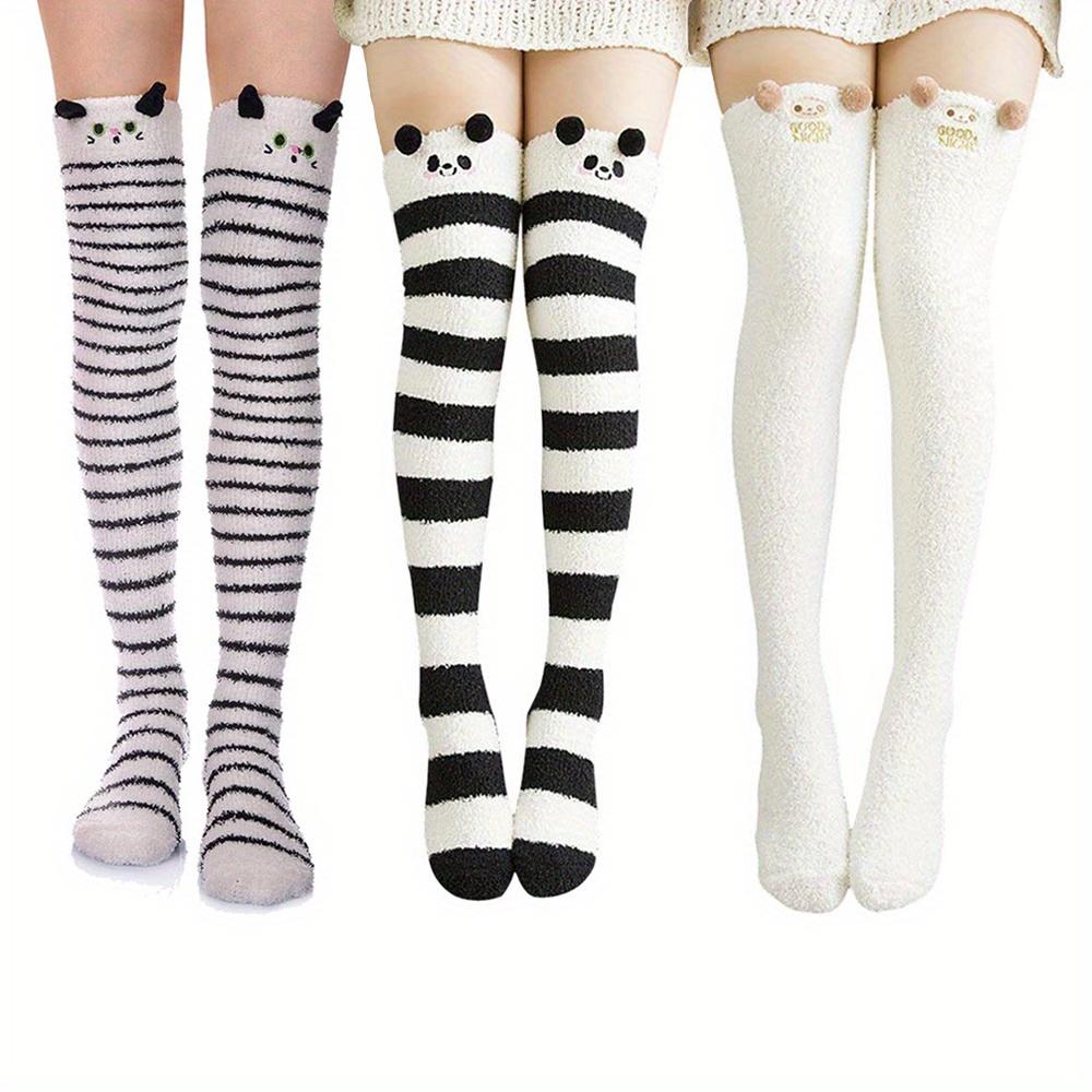 

's Striped Thigh Fuzzy , Knit Over-the-knee Stockings, Leg Warmers For , Or