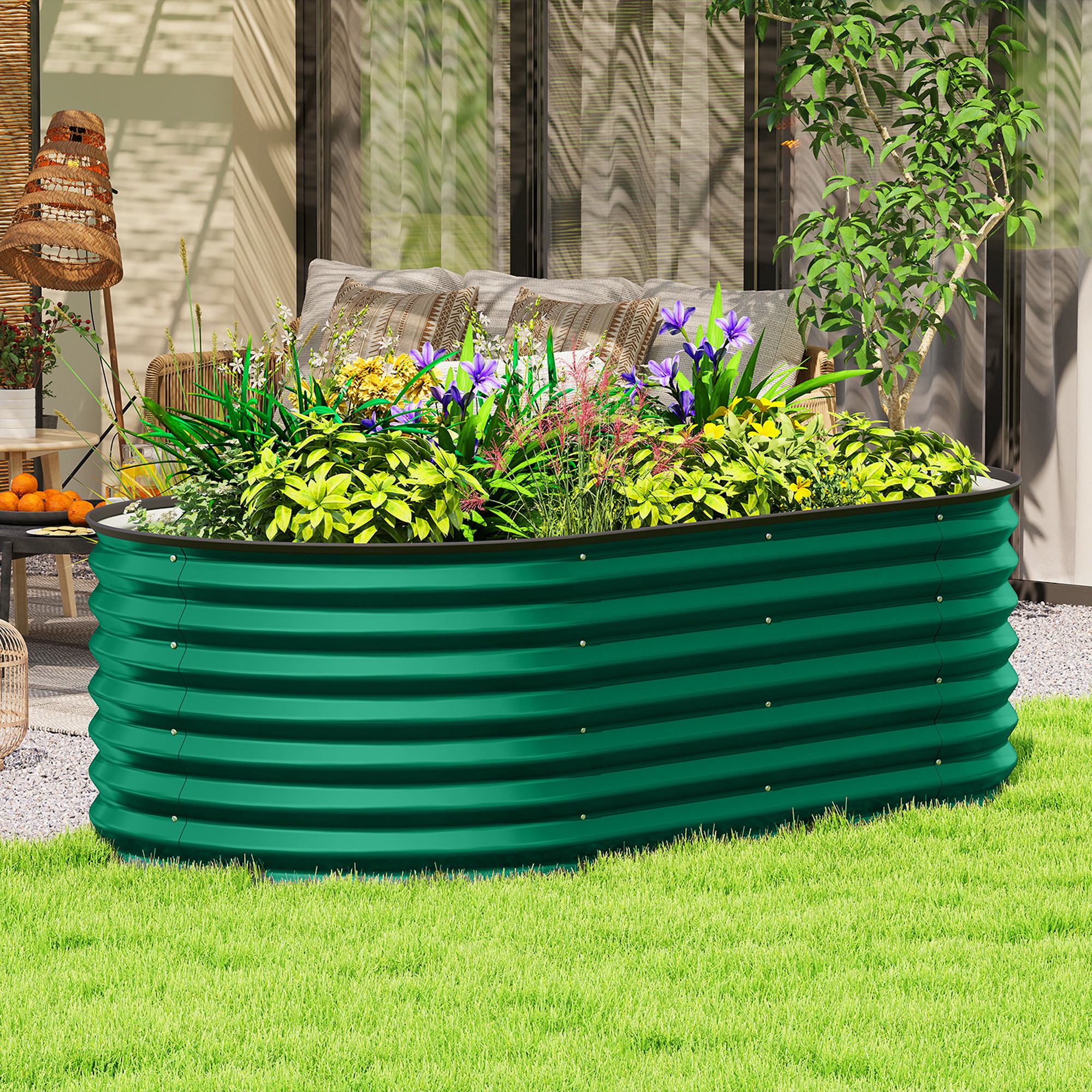 TEMU Bac de jardin surélevé Outsunny 5 x 2,5 x 2 pieds en acier galvanisé, bricolage facile, vert foncé