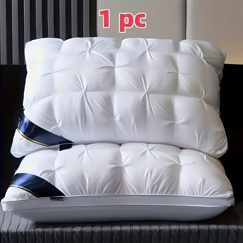 1/2pcs Luxury Five-Star Hotel Quality Pillow - Deep Sleep Neck Support, High-Density Non-Sagging All-Season Pillowcase with White Satin, 100% Polyester Filling, Vacuum Compressed Packaging, White, Home Comfort, Quilted Design, Premium Fabric