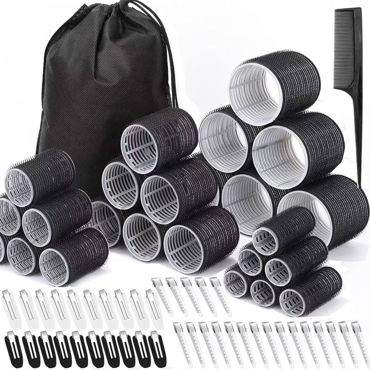 TEMU 66pcs Hair Rollers For Women, Rollers Hair Curlers, 24pcs In 4 Sizes(60/ 48/ 36/ 25 Mm) With 40 Stainless Steel Clips, Holding Rollers For Hair,