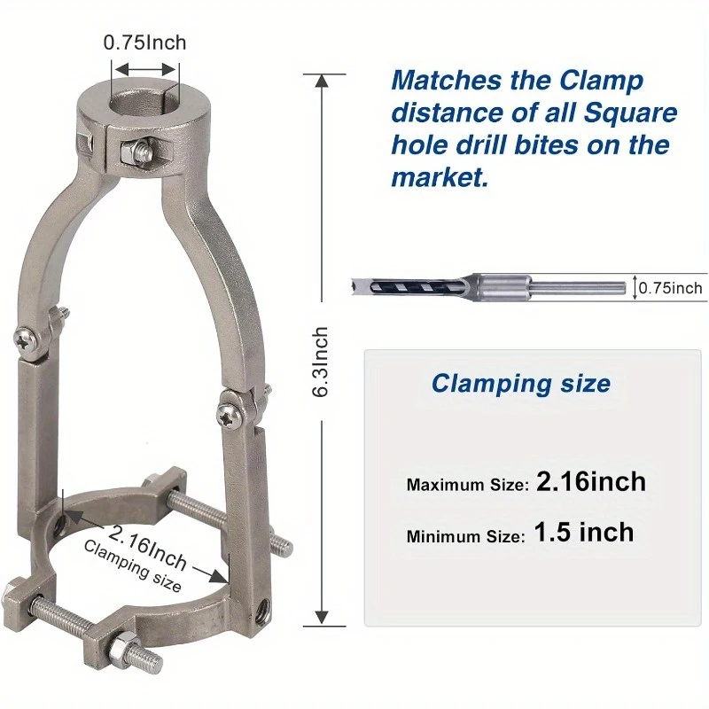 square hole drill bit adapter mortising attachment for drill press hand drills heavy duty iron construction precision woodworking tool for mortise tenon joints 1 5 2 2 c diameter details 1