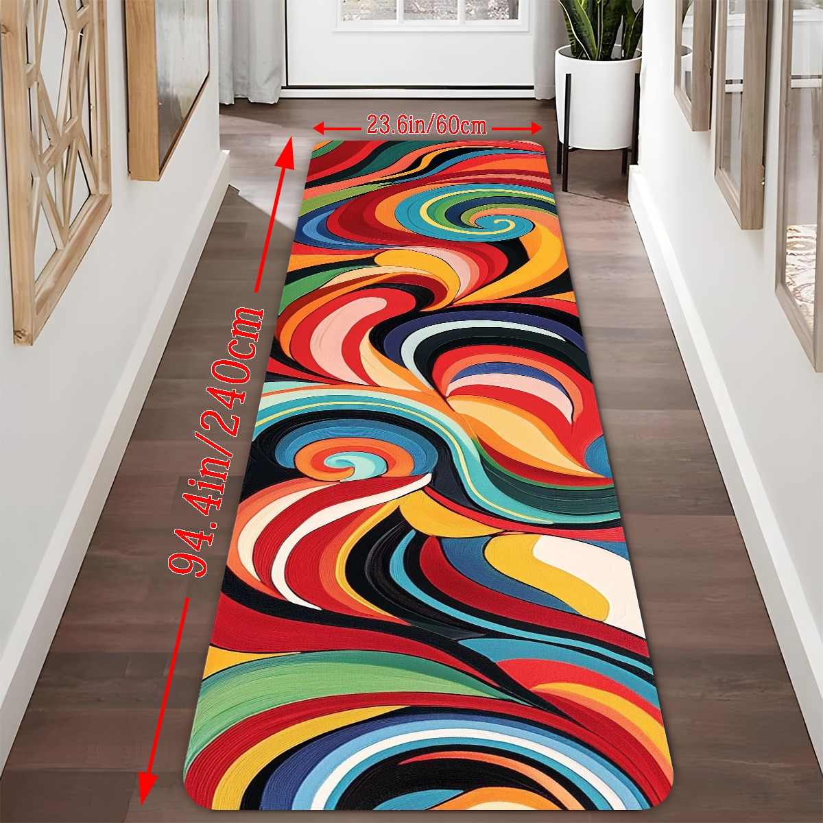 TEMU 1pc Vibrant Dynamic Swirl Pattern European Style Runner Rug, Long Carpet For Bathroom, Non-slip Running Mat, Bedside & Sofa Area Rugs, Kitchen