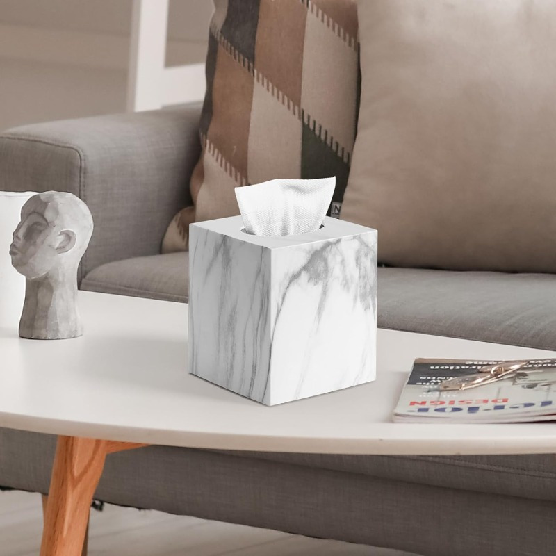 modern marble design acrylic tissue box cover square facial paper holder for bathroom vanity bedroom dresser nightstand desk or office durable stylish countertop accessory bathroom decor and accessories countertop organizer   elegant   Product details 1