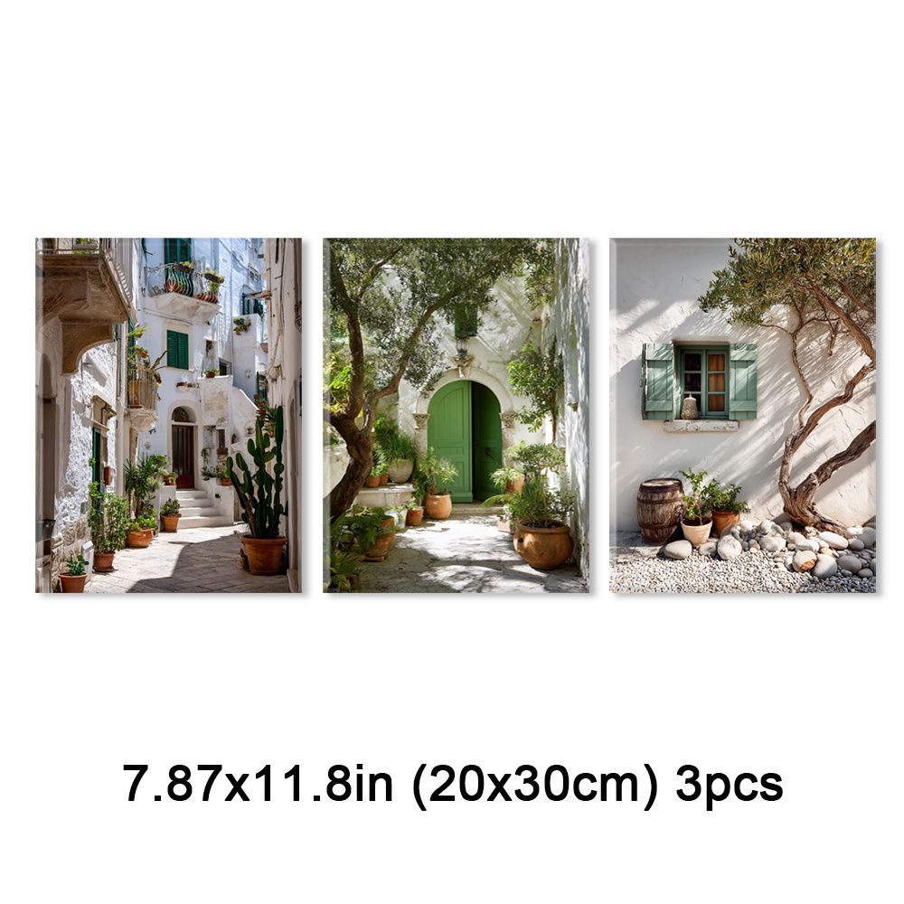 TEMU Collection Of 3 Framed Cozy Charm Wall Art, Mediterranean Inspired Canvas Artwork, Rustic Style Prints, Greenery Embrace Wall Decor, Accents,