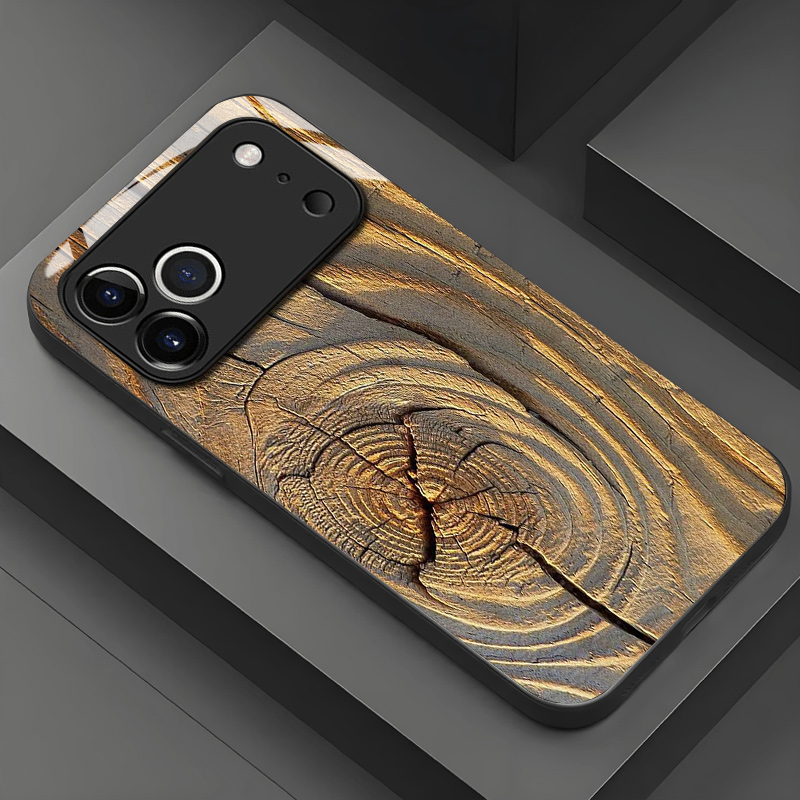 TEMU Phone Case - A Of Wood Grain Texture Tempered Glass Black Phone Case Suitable For Iphone 17, 16, 15, 14, 13, 12 / For Iphone 17, 12 Pro / For
