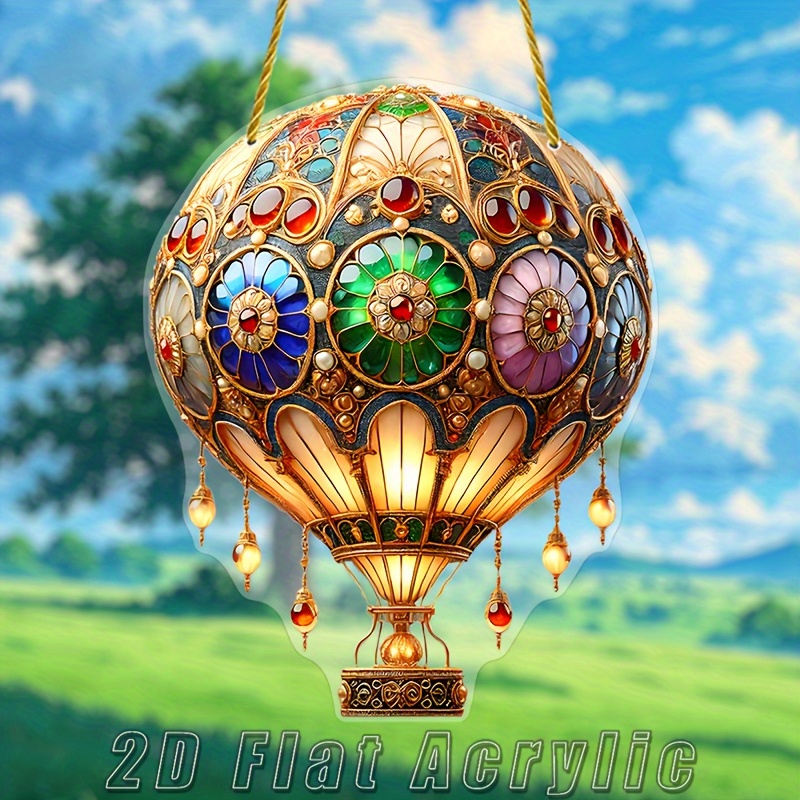 

1pc, 7.87" Acrylic Stained Glass Hot Air Balloon Suncatcher, 2d Flat Holiday Theme Decor, Valentine's Day Hanging Ornament, Animal Theme Home & Garden Decoration, Gift