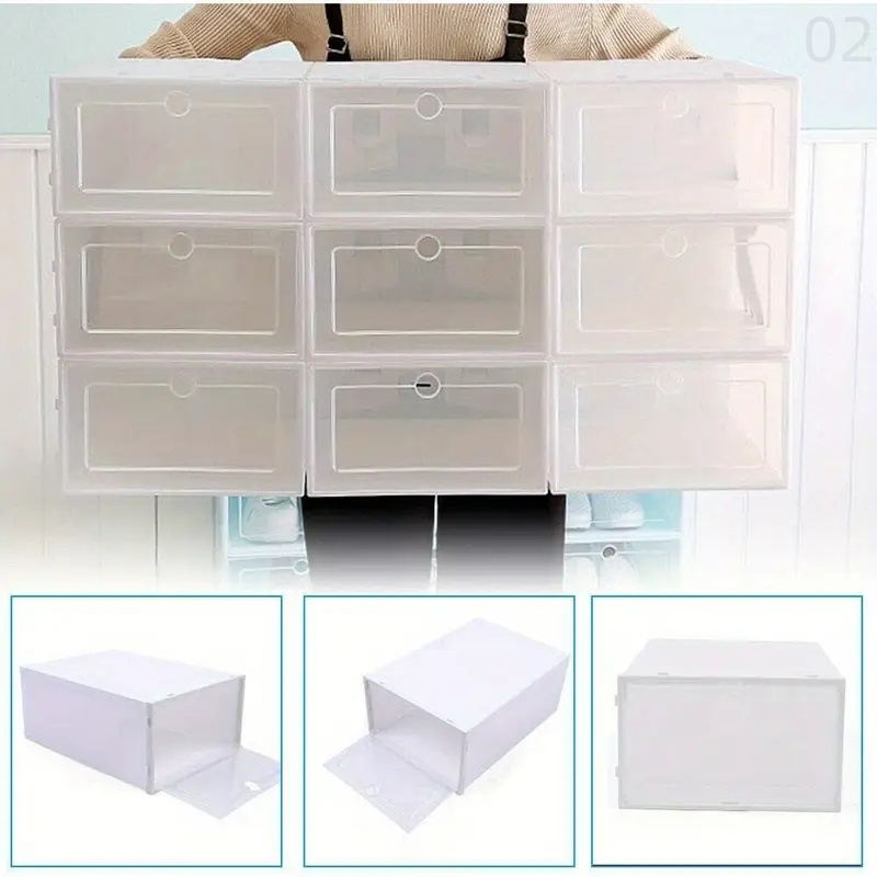 6 transparent stacking shoe boxes, made of transparent pet material, suitable for living room, bedroom and   shoe organizers details 1