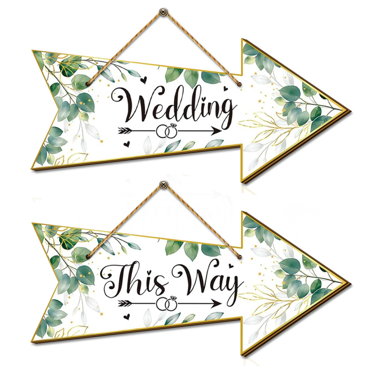 Image of 2pcs Rustic Wooden Wedding Arrow Signs - Welcome & Directional Hanging Decor For Outdoor Lawn Ceremonies