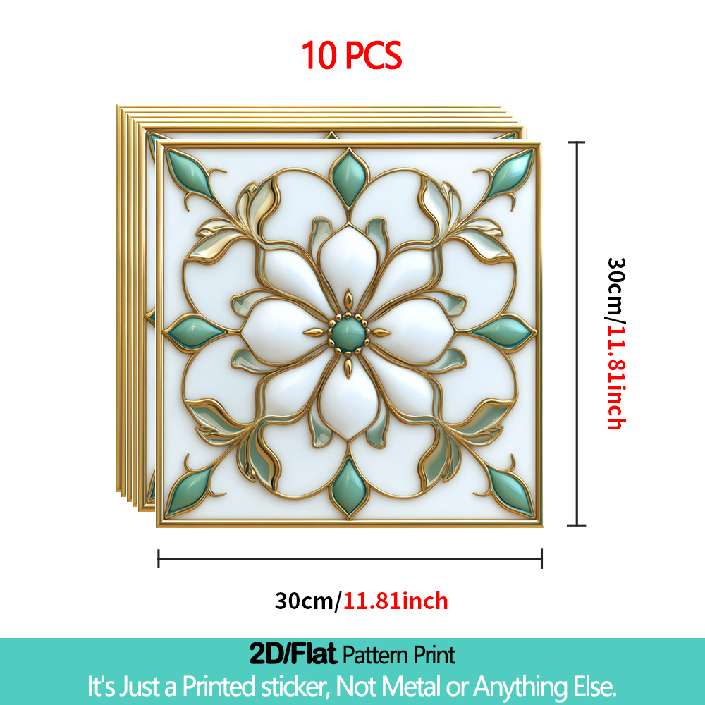 TEMU Pack Of 10 Self-adhesive Floor Tiles Measuring 11.81x11.81 Inches (30x30 Cm) - Features Unique Artistic Patterns With Texture, Made Of Thick,