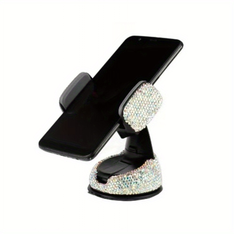 TEMU Bling Car Phone Holder With Sparkling Rhinestones - Multi-functional Dashboard & Mount, Rotating Suction Cup For Easy Navigation, Abs Material, Phone Holder For Car