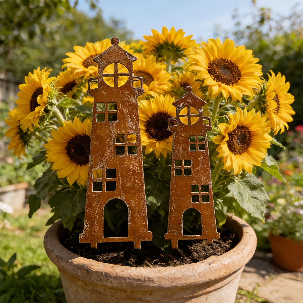 TEMU 2d Flat - 【2d Flat】 2d Flat Acrylic 2-pack Lighthouse Outdoor Garden Decorative Stake, Vintage Lighthouse Ornament, Suitable For Outdoor Flower