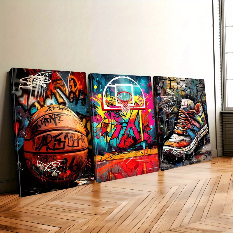 Basketball-Wandposter Set – 2-teilig, Graffiti-Sportdesign, 30,5 X 40,6 Cm, Für Jungenzimmer, Männerhöhle & Fitnessraum