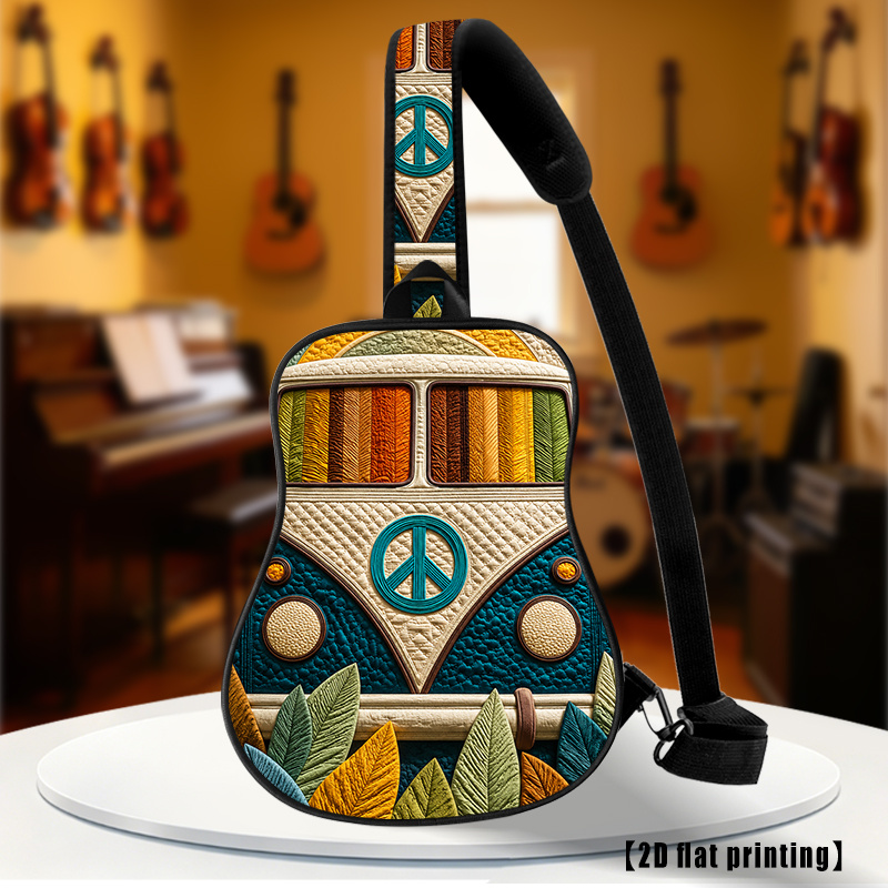Quilted Peace Van, Bolso bandolera, Mochila de senderismo, Bolso de pecho, Correa de hombro ajustable, Gran capacidad, Adecuado para ciclismo y senderismo al aire libre para hombres y mujeres