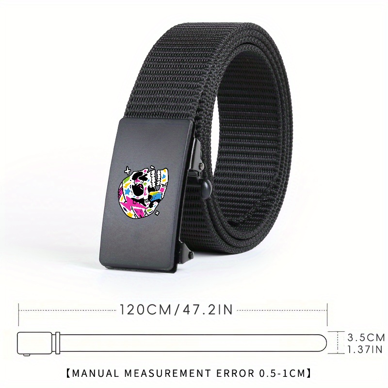 Men's Graffiti Skull Pattern Automatic Buckle Belt Polyester Woven