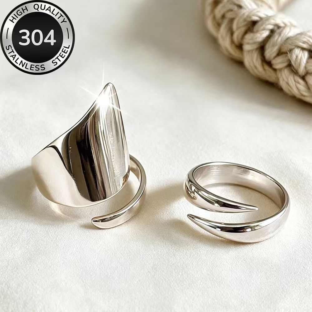 2pcs Golden Stackable Open Rings Set, Hypoallergenic Stainless Steel