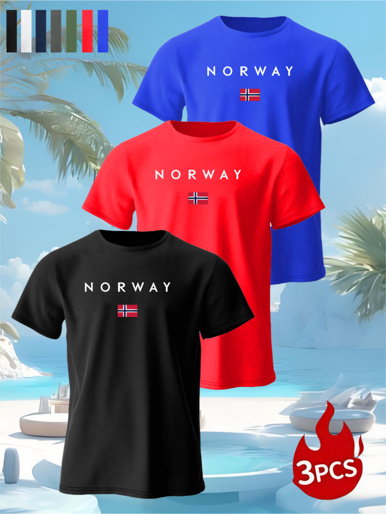 [set di tre] t-shirt a maniche corte estive   e traspiranti da   | magliette da   a   | disponibili in molteplici colori, con stampa norway sul  , con   stile moderno e pulito