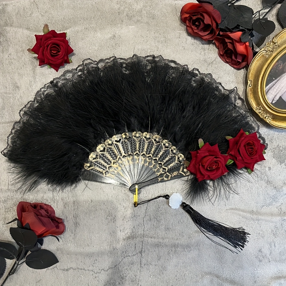 TEMU Éventail pliant haut de gamme avec , éventail à main, éventail pliant, éventail pliant en dentelle avec rose vintage style Lolita pour ,