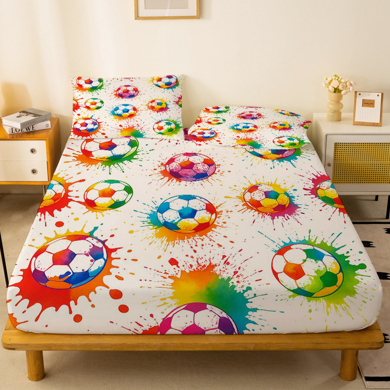 TEMU 1pc Colorful Football Splash Pattern Fitted Sheet, A Deep Pocket Fitted Sheet Without Pillowcases, Made Of Soft Fabric For A , 360Â° Anti-slip