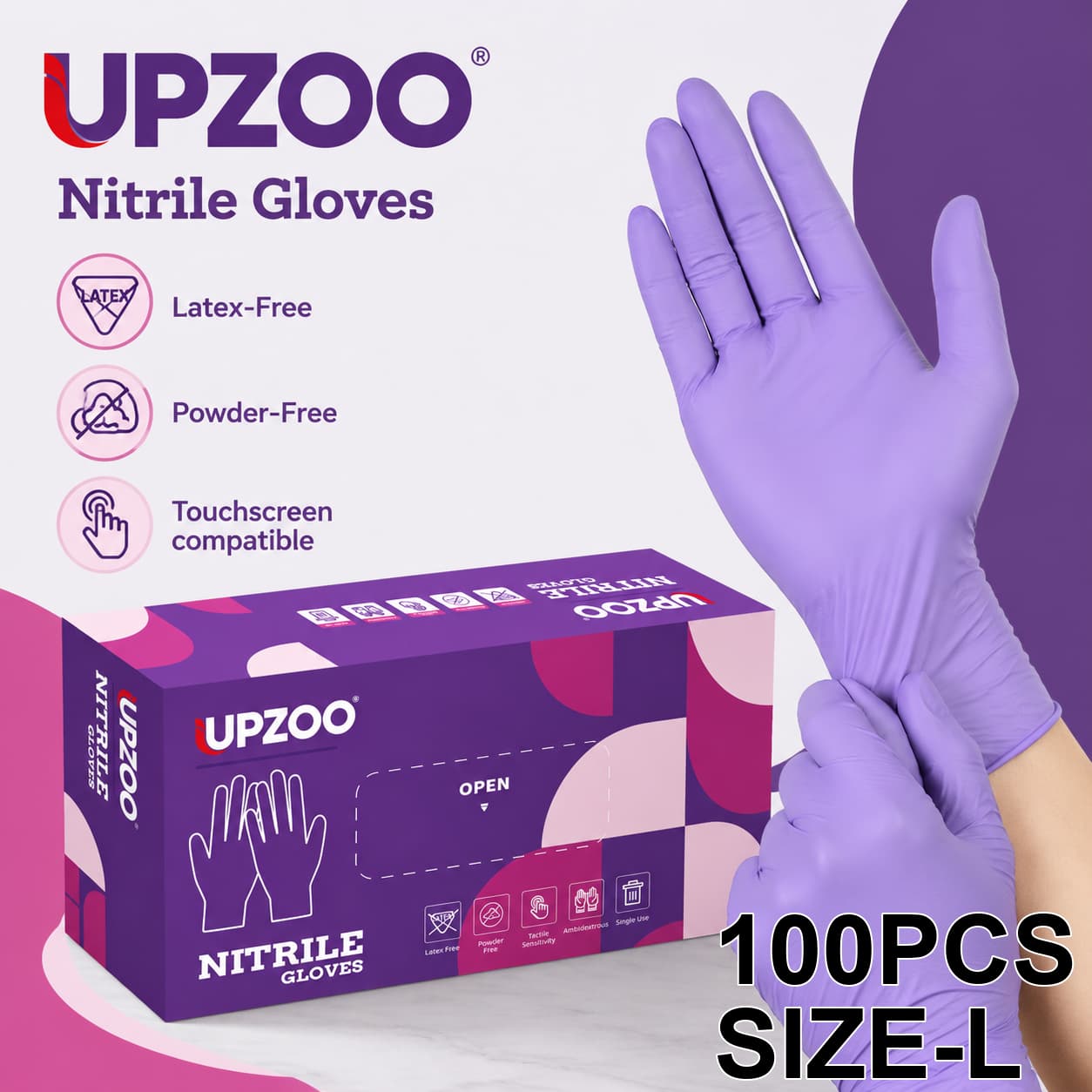TEMU UPZOO Box P-100pcs Gants Jetables en Nitrile Extensibles Antidérapants pour Rinçage de Carrosserie, Lavage de Vaisselle, , Épilation des Poils