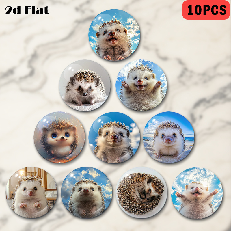 TEMU 10pcs Pack Of Cute Hedgehog Magnets Suitable For Fridge, Magnetic Stickers With Crystal Glass & Magnetic Base, Round Hedgehog Decor For