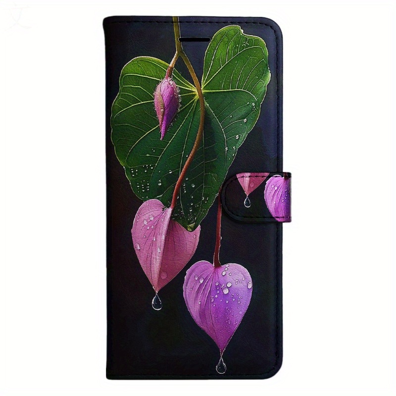 TEMU Phone Case: Leaf Magnetic Flip Wallet Case With D Holder Stand For Iphone 5/6/6s/7/8/x/xs/xr/se2 2020/se3 2022/11/12/13/ Plus Pro Max