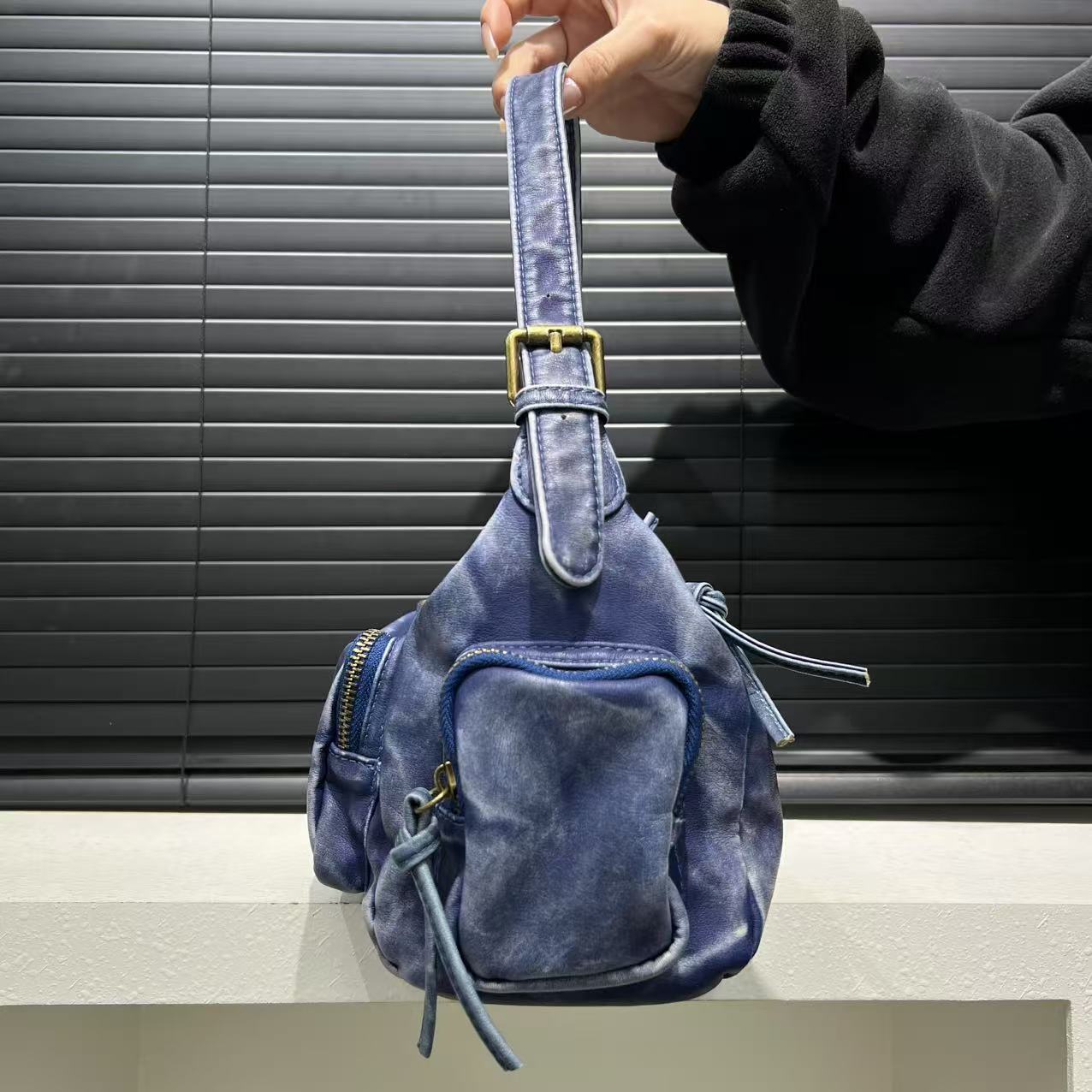 womens y2k vintage washed handbag adjustable strap front - Temu