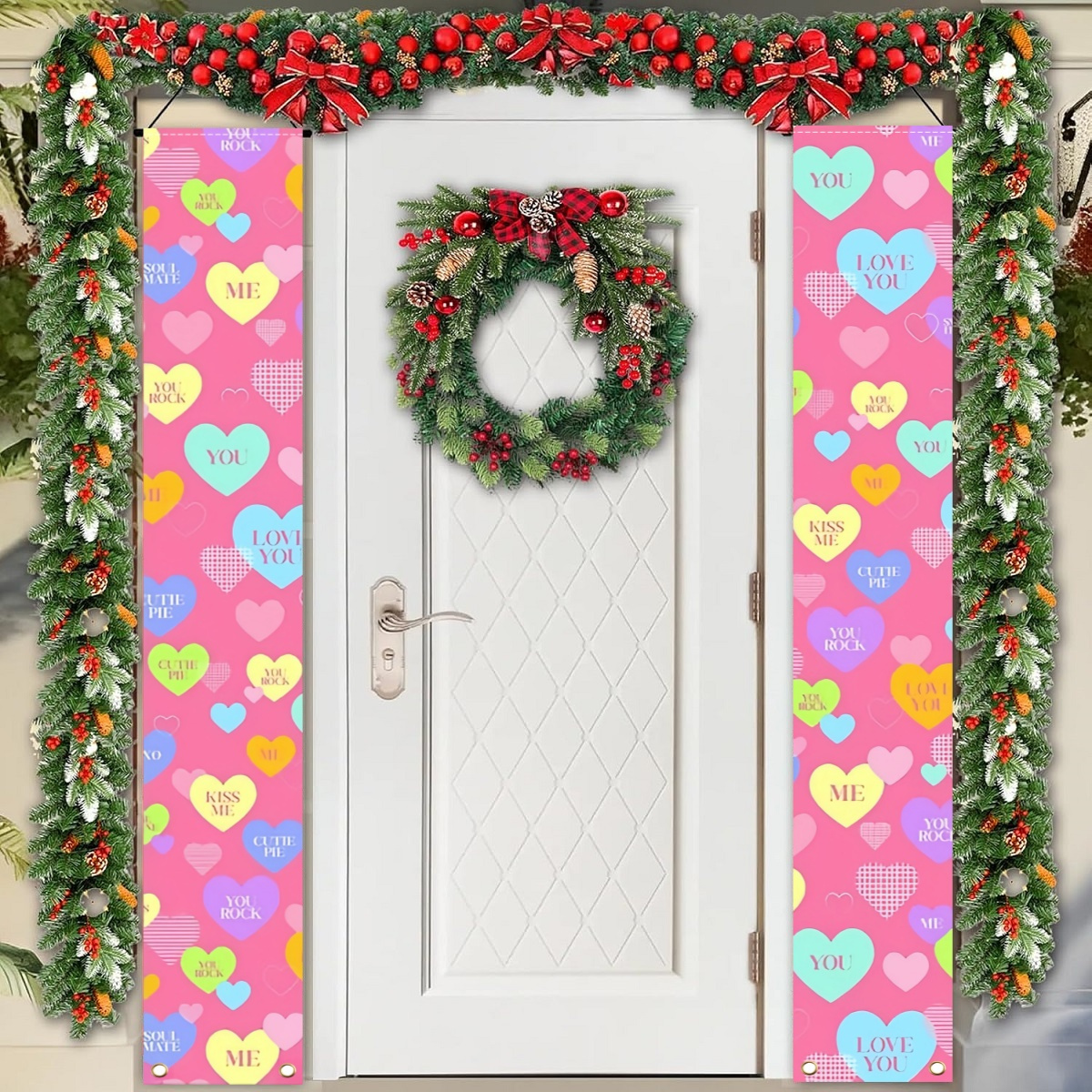 

2pcs 2d Flat Happy Valentine's Day Porch Banners - 70.8x12" Polyester Door Decorations For Holiday & Winter Farmhouse Outdoor Celebrations