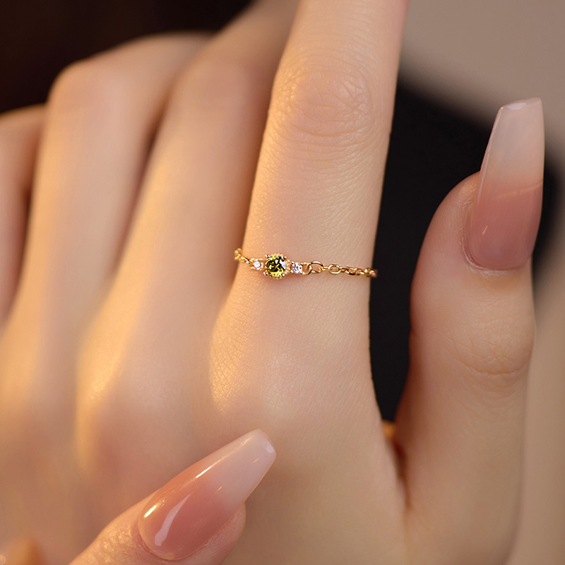 1pc Olive Synthetic Zirconia Chain Ring for Women, Fresh Niche Vintage Adjustable Index Finger Ring, Elegant Unique Ladies Ring, Perfect Gift for Daily Wear, Halloween, Christmas, Valentine's Day, Dating, Wedding, Music Festival, Banquet