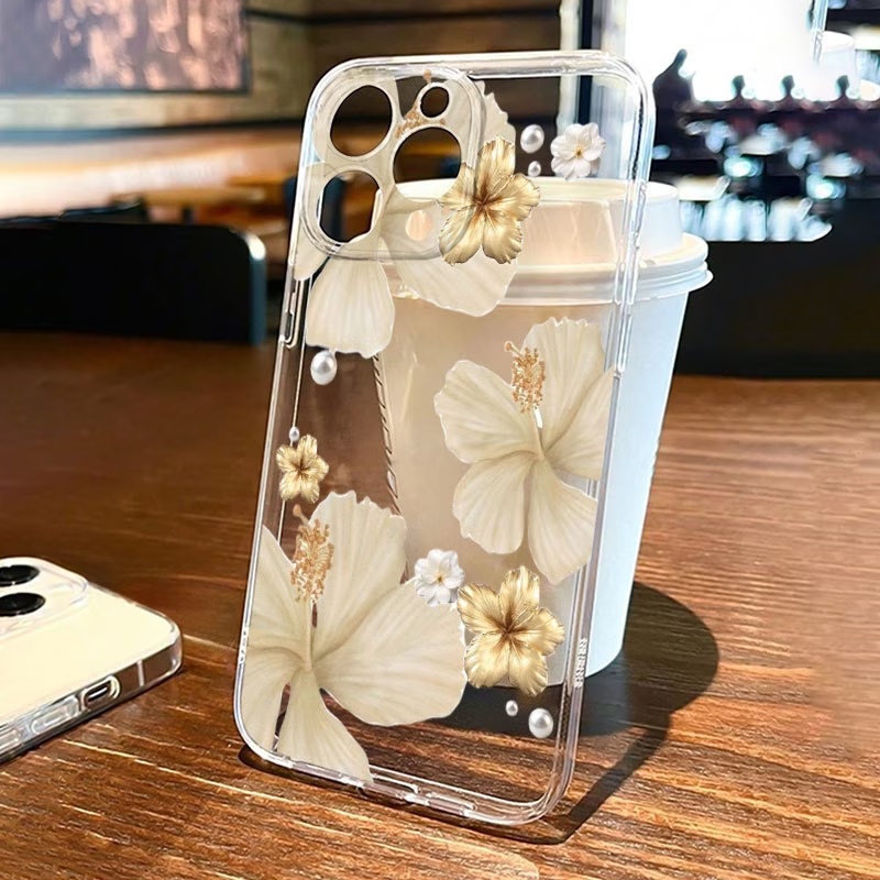 TEMU Handyhülle - 1 Stück Hellgelbe Blumenmuster Trendige Marke Transparente Handyhülle Vollständige TPU Anti-Fall Sturzsicher für iPhone 17 16 15 14