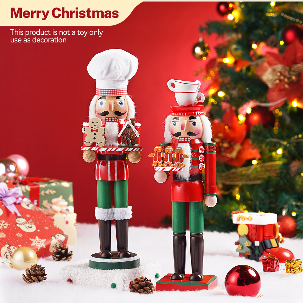 36cm Wooden Nutcracker Soldier Figurine - Handcrafted Chef-Themed Gingerbread for Man Doll with   Striped Uniform, Top Hat & Cane, Indoor/Outdoor Christmas Decor for Home, Office, Holiday Gift, No Electricity Needed, Nutcracker Decor, Festive Decoration, Traditional Design, Detailed  , Decorative Figurine,  , Best for Christmas, Which are Vibrant Figurines,          , Traditional Nutcracker Man, Premium