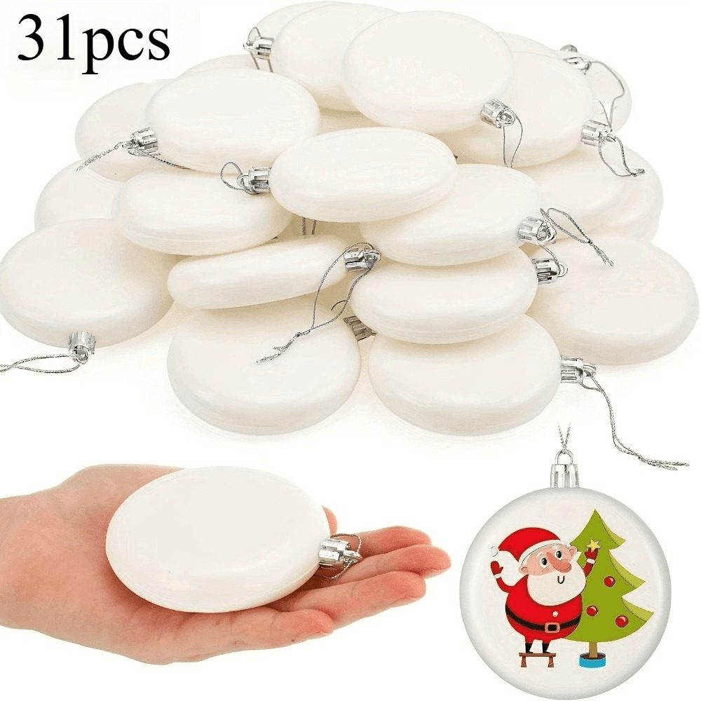 TEMU 31pcs, 8cm/3.15 Inch White Christmas Ball Ornaments, Christmas Blank Ornaments, Plastic White Matte Flat Christmas Ball, Christmas Tree Hanging