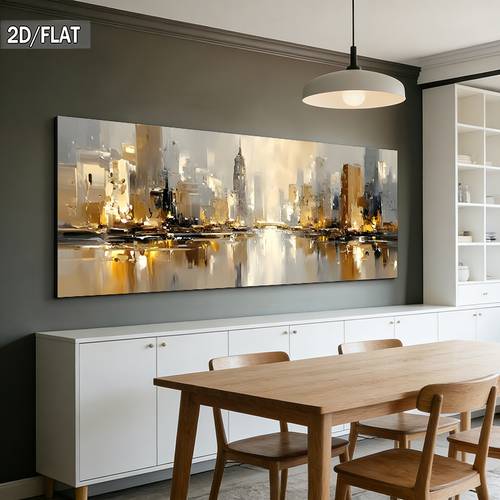 2d flat 2d flat 2d flat modern canvas artwork featuring golden cityscape reflection dimensions 27 56x55 12 or 70cm x 140cm decorating living rooms and bedrooms this frameless poster adds a touch of fashionable beauty to your wall