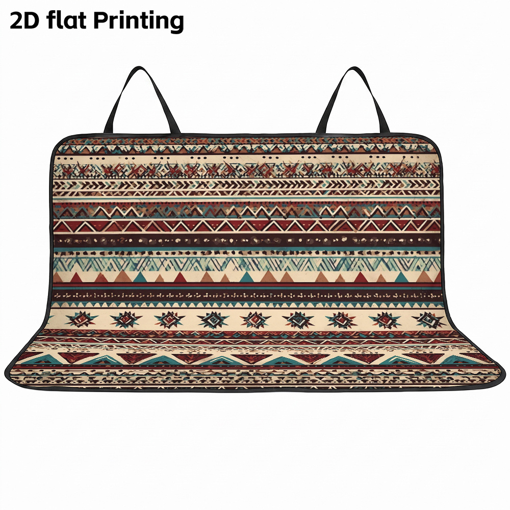 TEMU 1pc 2d Flat Ethnic Geometric Printed Pet Car Rear Seat Cover, Trunk Mat, , Store And Clean Car Protection Pad, Anti-scratch For Pets, Suitable