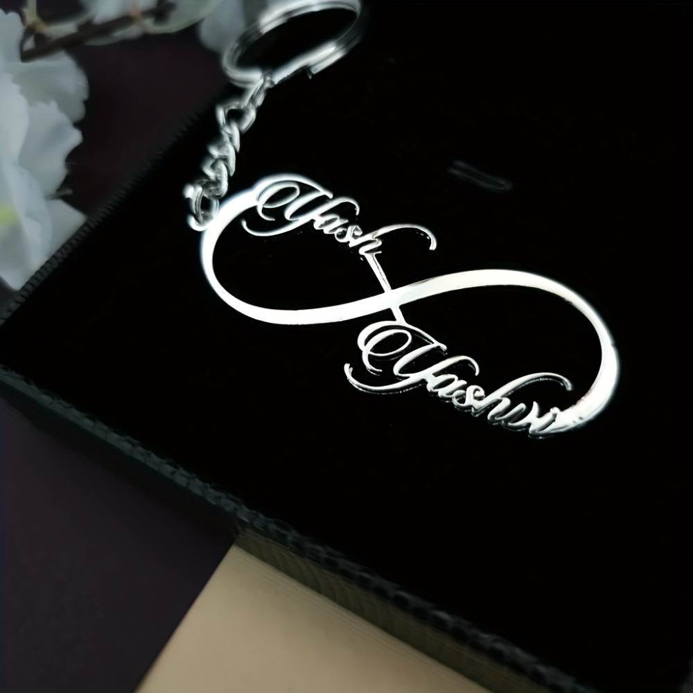 Infinity Symbol Keychain with Chain, Custom Couple Gift
