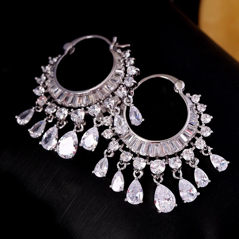 TEMU Boucles d'oreilles - Boucles pendantes circulaires à franges avec incrustations et détails de franges, boucles d'oreilles percées élégantes et