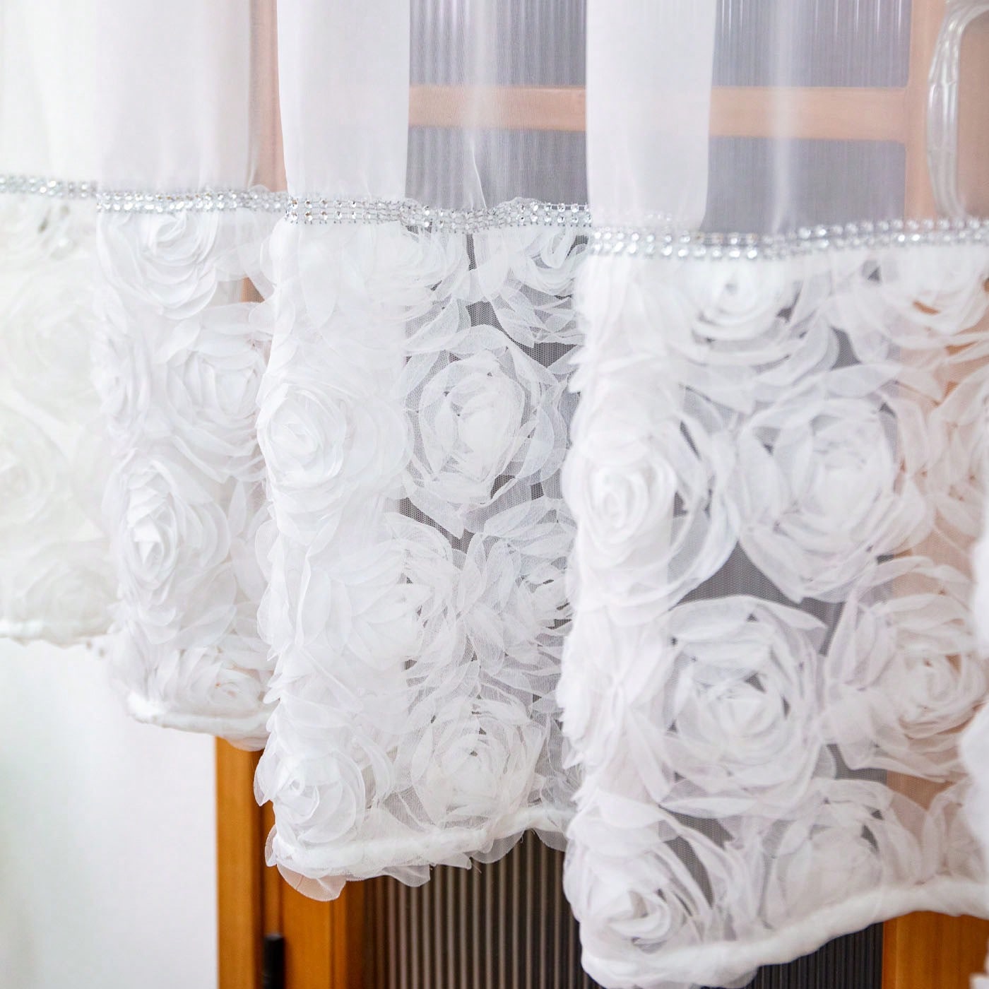 Image of 1pc Elegant Translucent Curtain Panel With Coiled Embroidery - Semi-sheer Window Drapes Suitable For Living Room, Wedding, Cafe,,, Lightweight Breathable Fabric, Air Dry Care, Decor