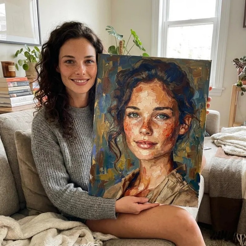 TEMU Portrait contemporain sur mesure 2D plat, basé sur une photographie, avec cadre enveloppant. parfait pour la Saint-Valentin ou la fête des Mères