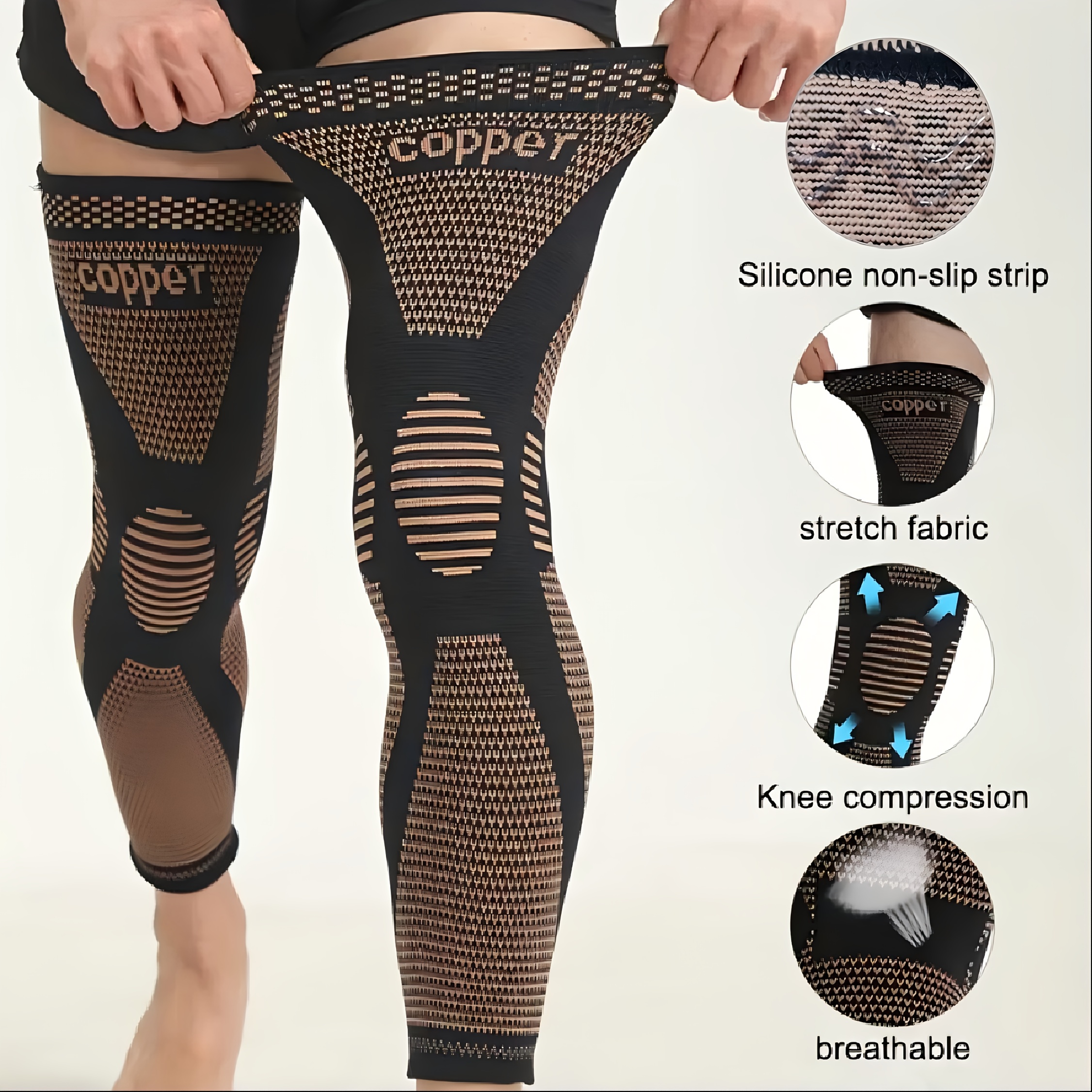 1pc Warm Knee & Full Leg Compression Sleeves - Thermal, Non-Slip Silicone Support, Breathable Sleeves, Elastic for Joint Stability, Outdoor Use