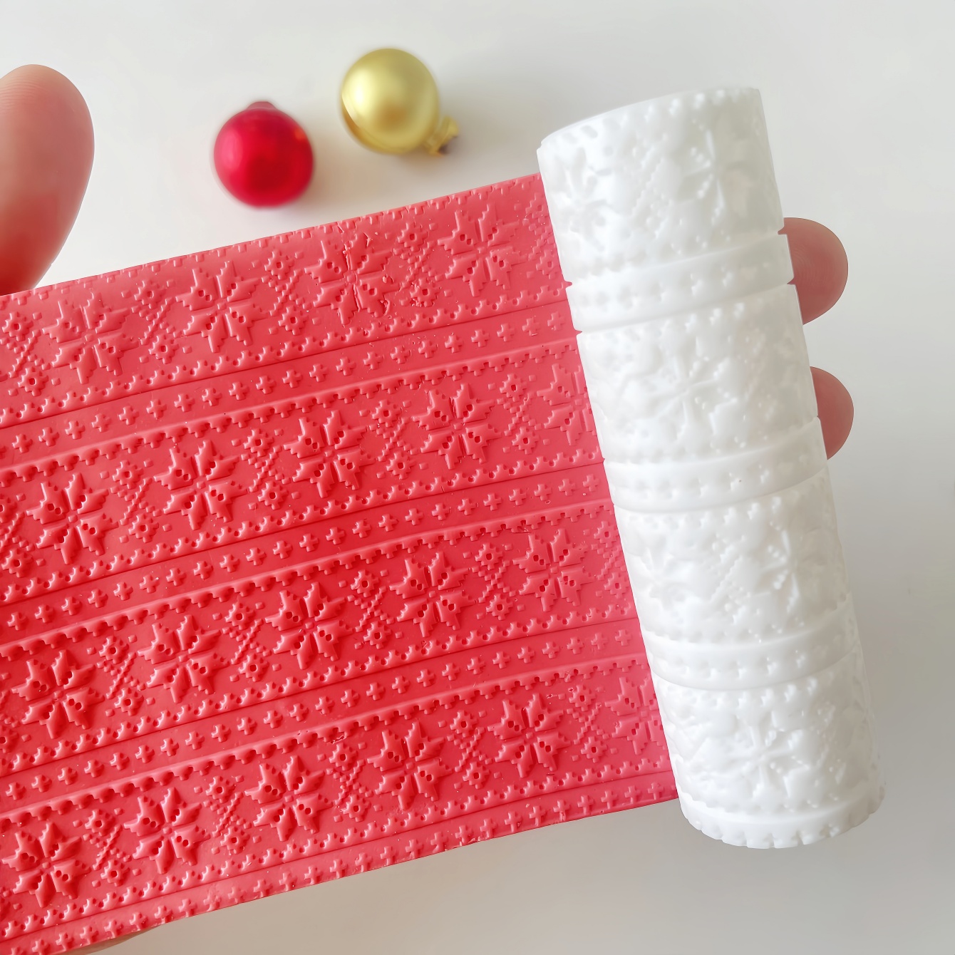 TEMU 1pc Embossing Tool Christmas Polymer Clay Texture Roller Festive Sweater Pattern With Reindeer& Snowflake Designs For Christmas Jewelry& Craft
