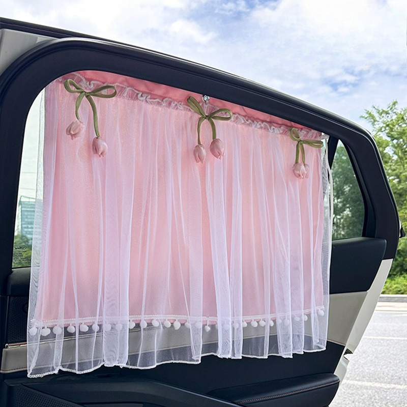 TEMU Car Sunshade - Tulip Car Sunscreen And Heat Insulation Double-layer Privacy Curtains, Universal Car Sunshade, Sponge-type .