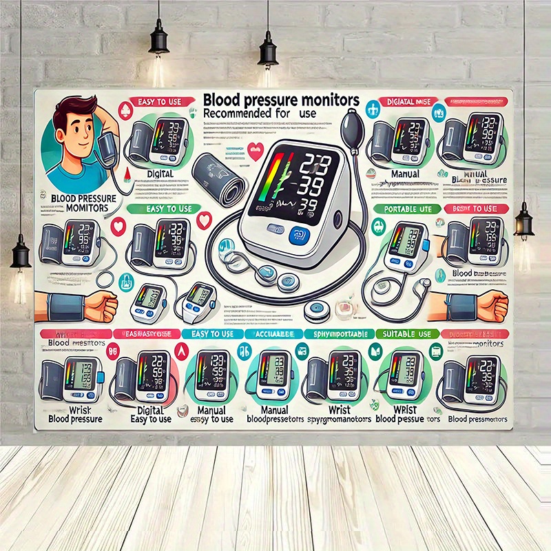 TEMU 1pc Blood Pressure Monitor Recommendation Collection Backdrop Banner, 8x6ft Polyester Home Decor For Living Room, Studio, Outdoor Celebrations -